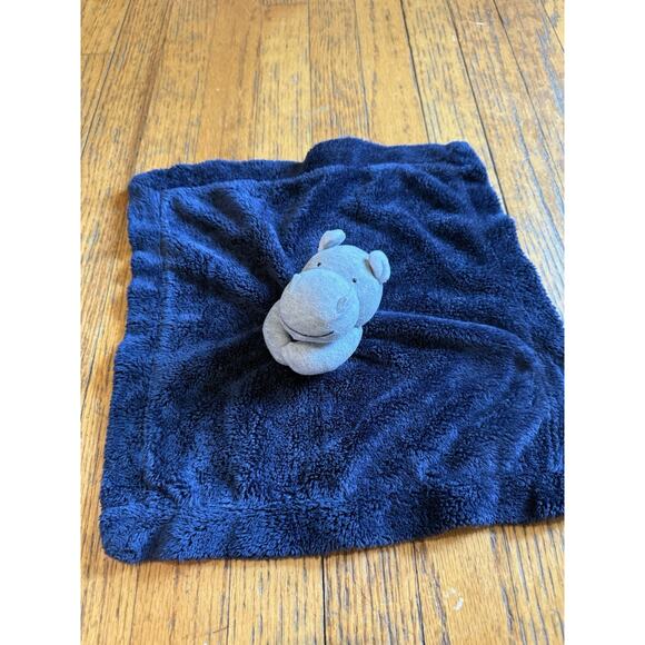 Carter’s Navy Blue & Gray Hippopotamus Fleece Security Blanket Satin Backing 13” - Picture 1 of 4